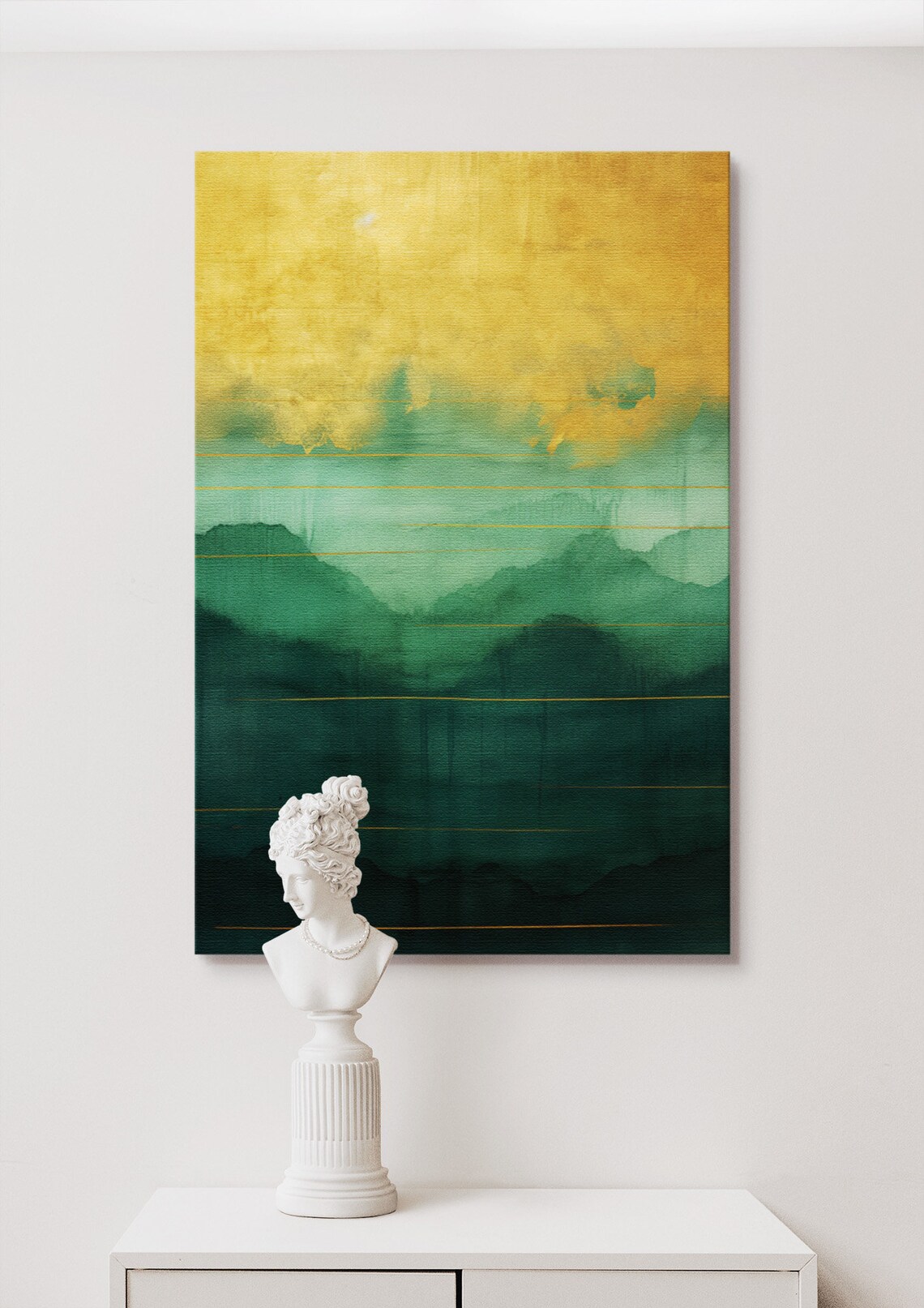 Abstract Green Gold Wall Art, Living Room Decor