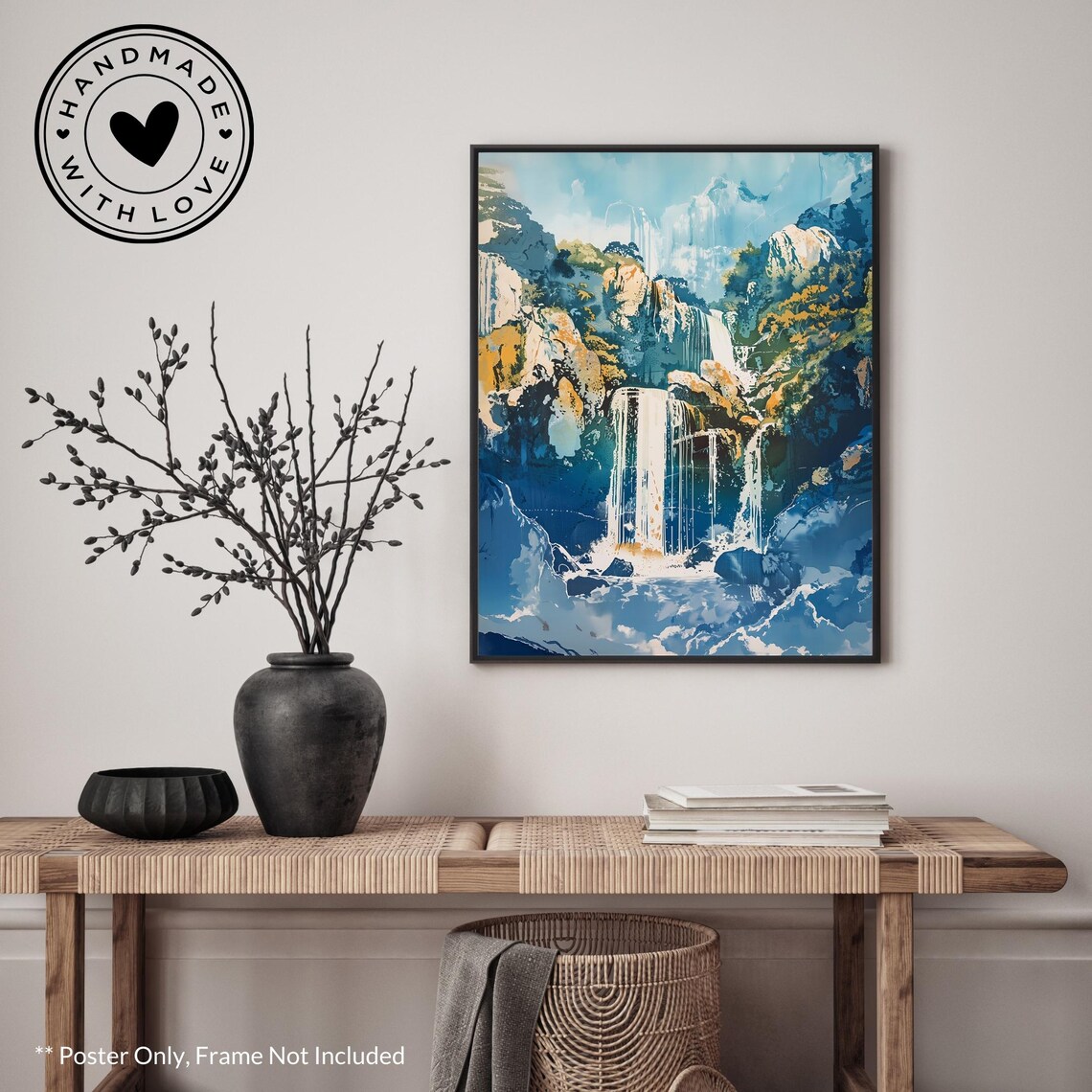 Hokusai Ukiyo-E Japanese Waterfalls, Traditional Landscape