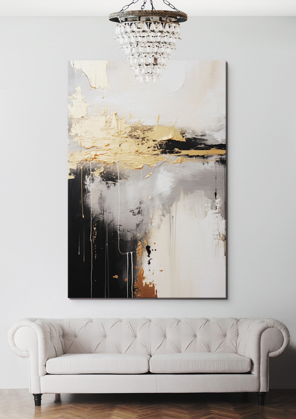 Abstract Painting, Gold Black Gray Home Decor