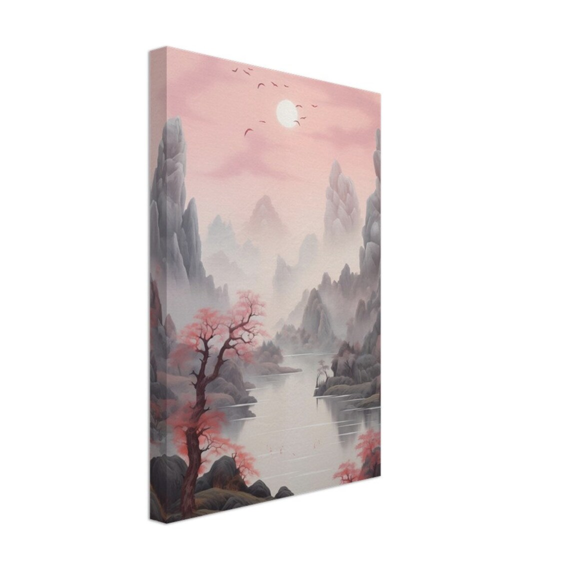 Chinese Pastel Watercolor Traditional Landscape Art Print - Image 2