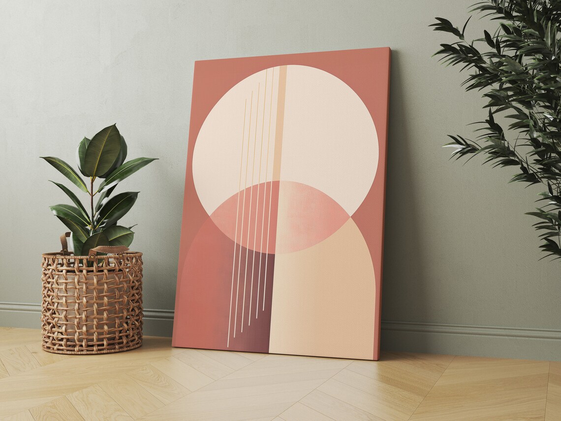 Mid-Century Modern Pink Geometric Design Art Print - Image 2