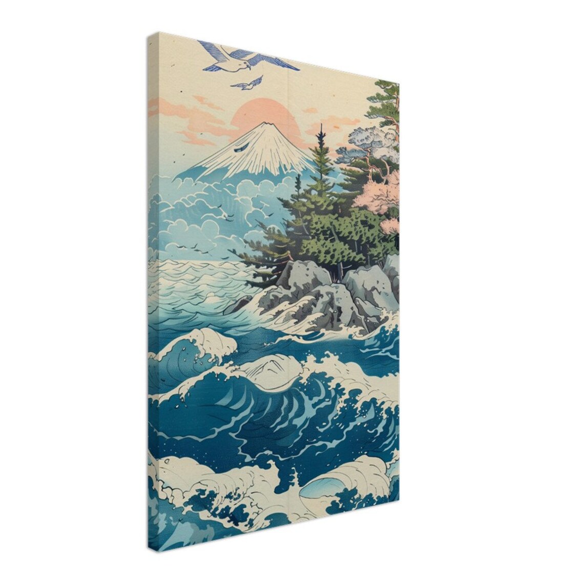 Utagawa Hiroshige Style Mountain Ocean Landscape - Image 2