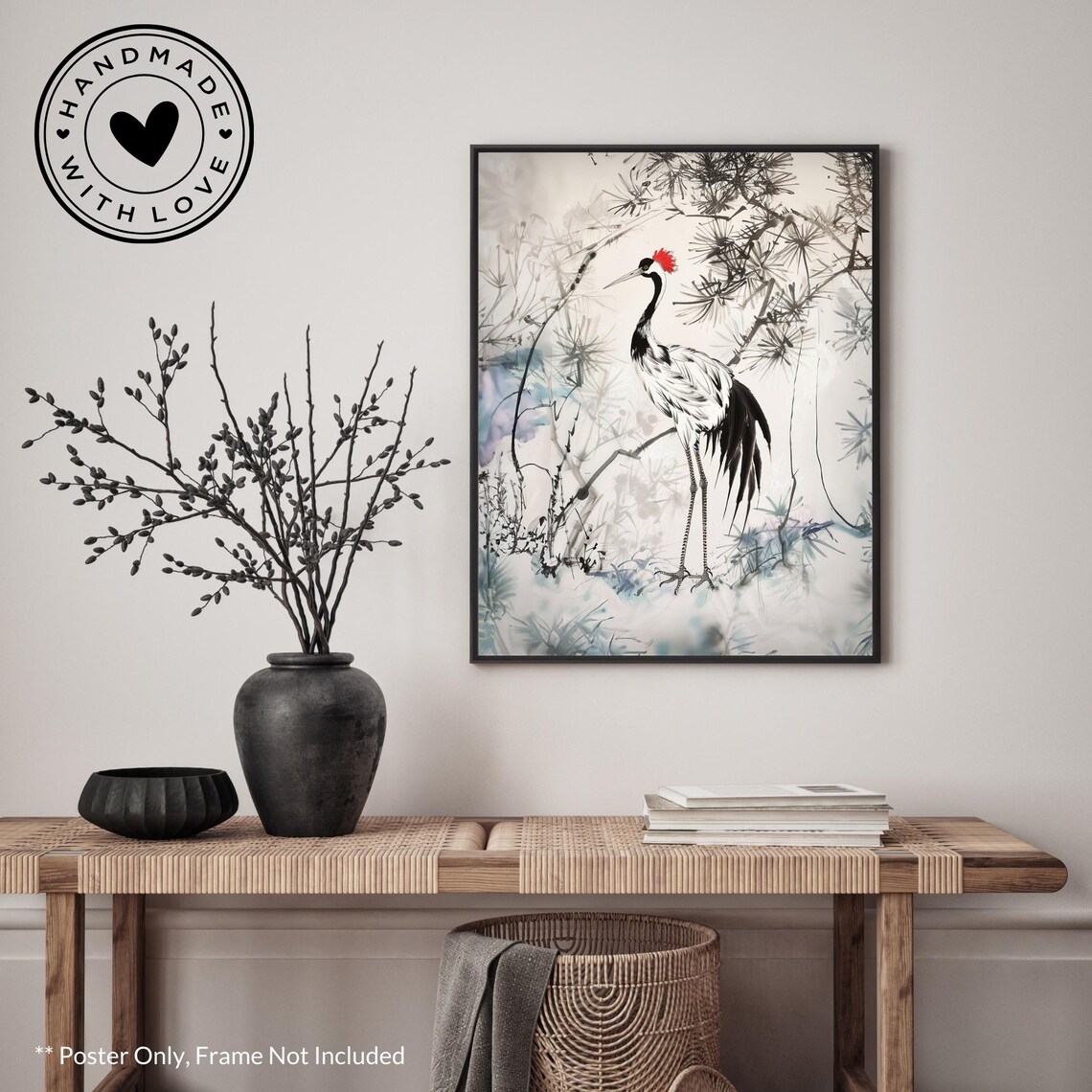 Hokusai Ukiyo-E Japanese Crane, Asian Landscape