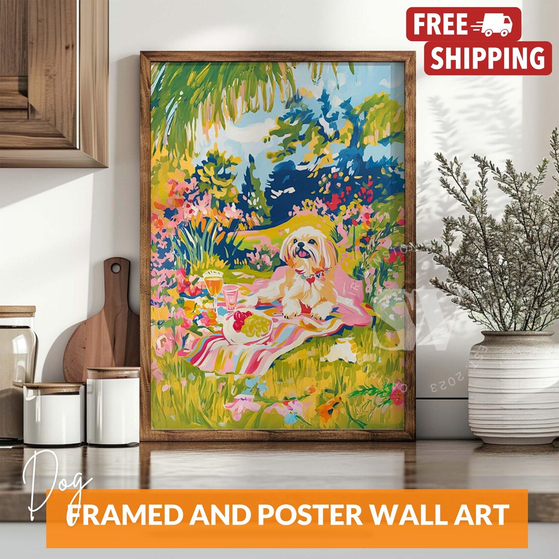 Shih Tzu Enjoying a Picnic, Maximalist Dog Poster
