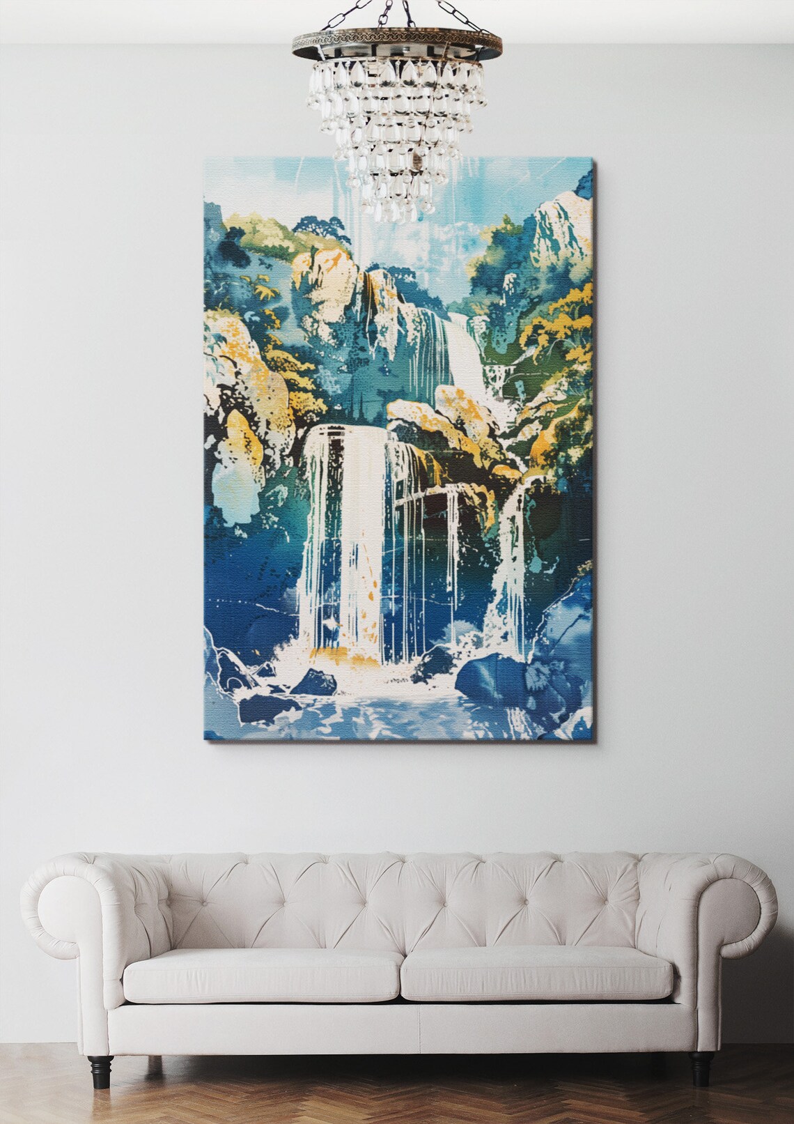 Hokusai Waterfall, Traditional Japanese Landscape Art Print
