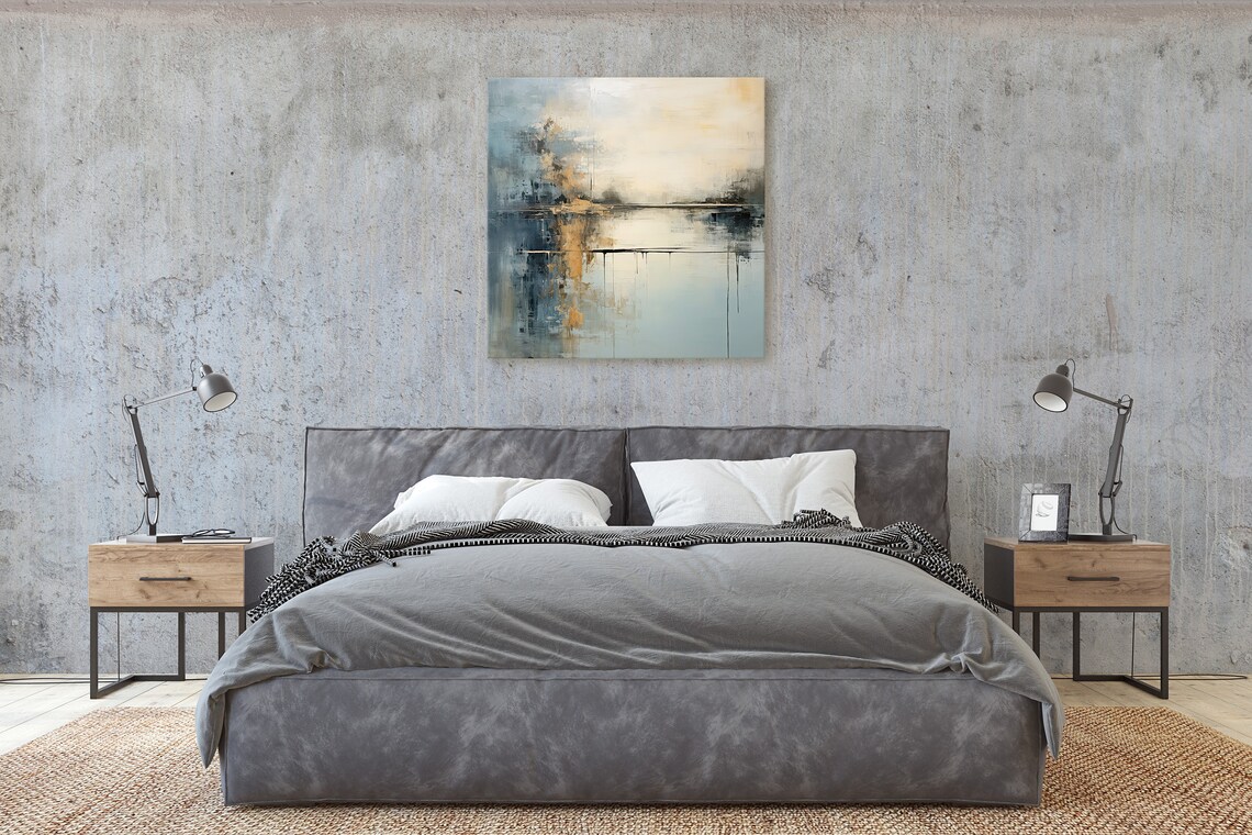 Dark River Reflection Abstract Landscape, Art Print - Image 2