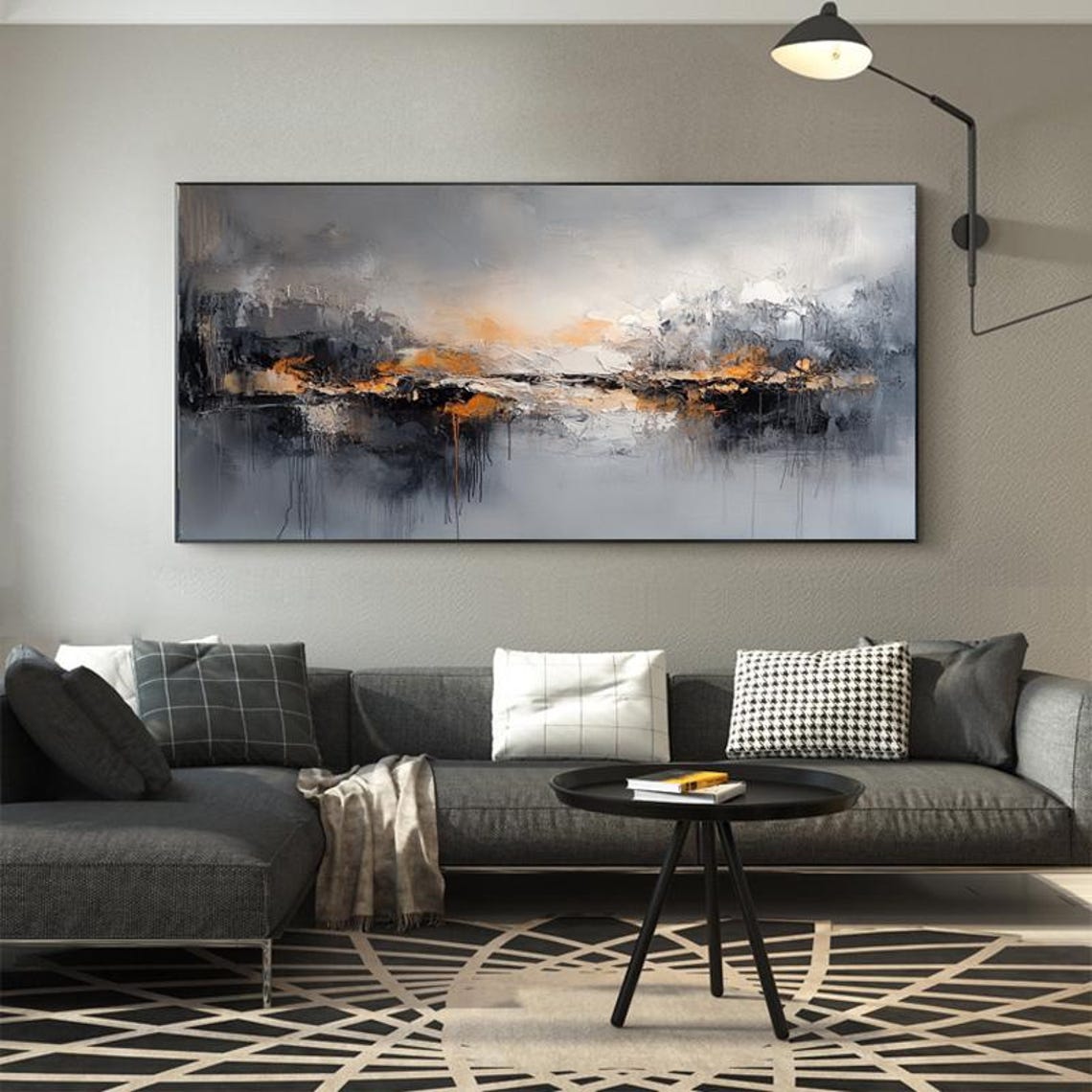 Moody Smoky Grey Abstract With a Warm Golden Sunset Glow Poster - Image 5