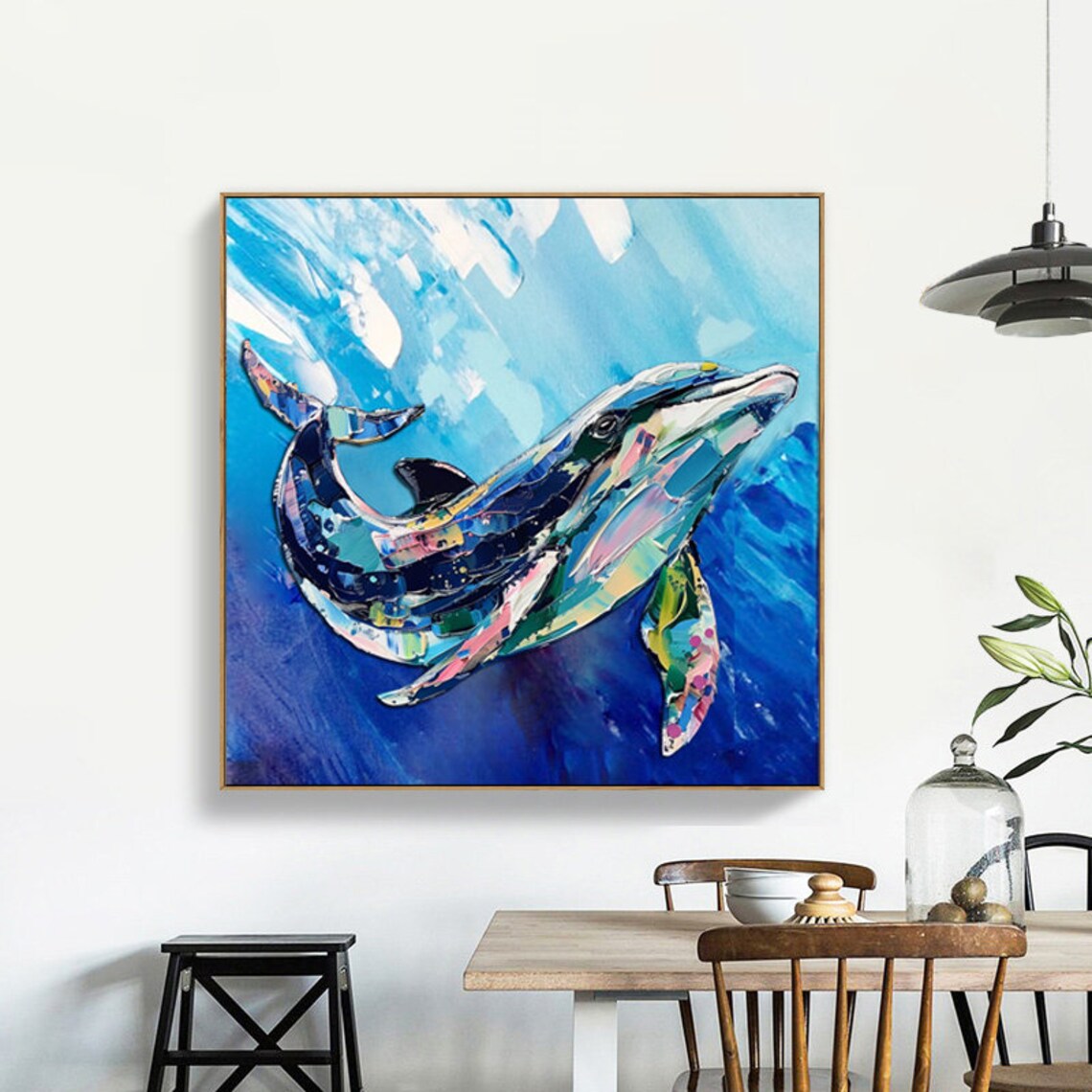 Abstract Dolphin Art Print, Colorful Textured Painting