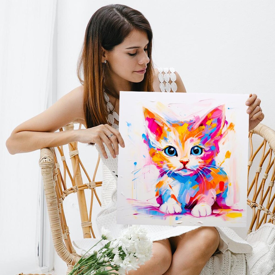 Playful Kitten Colorful Splash Paint Abstract Cute Animal Portrait Poster - Image 3