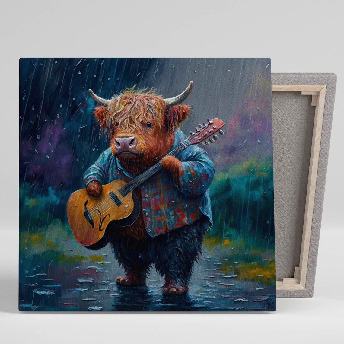 Highland Cow With Guitar, Scottish Music Art Poster