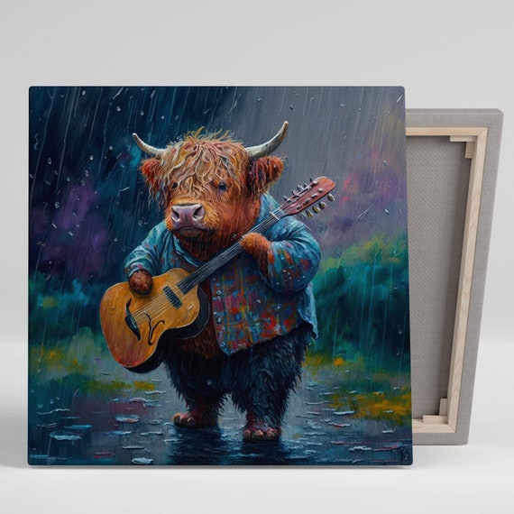 Highland Cow With Guitar, Scottish Music Art Poster