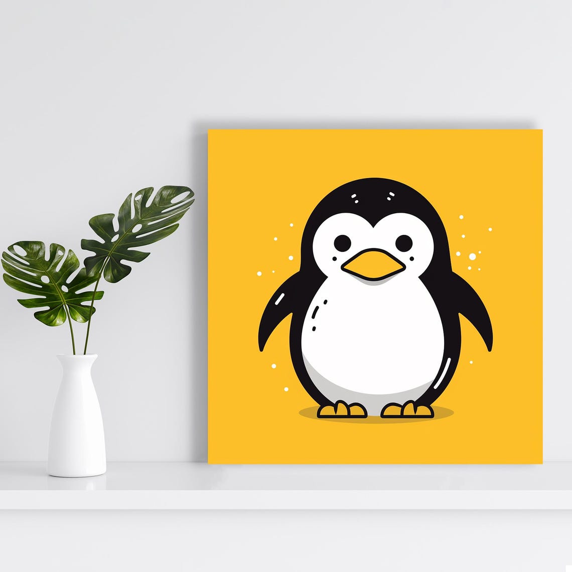 Cute Cartoon Penguin Standing On Mustard Yellow Background Poster - Image 2