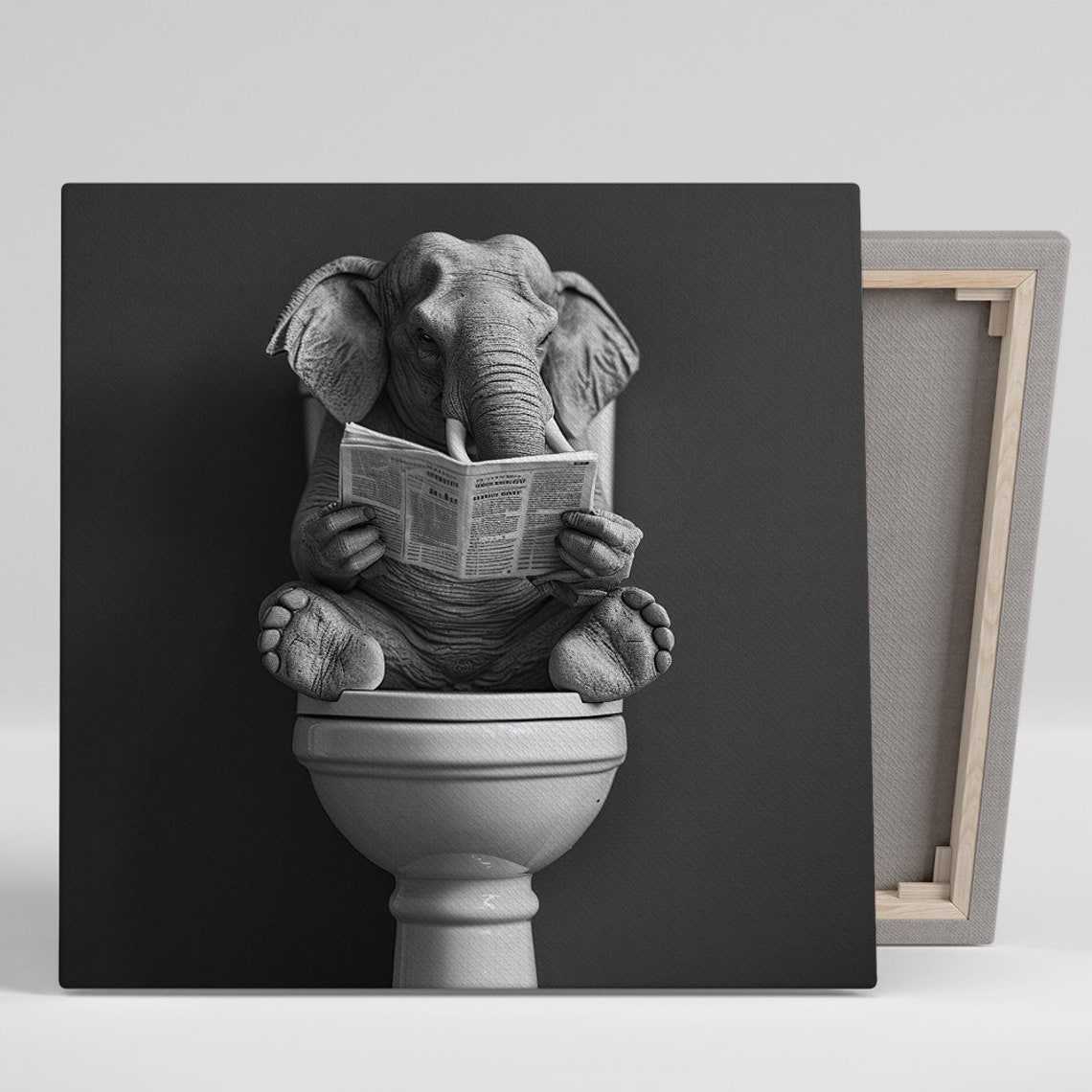 Elephant Reading Newspaper On Toilet Funny Bathroom Wall Art Poster