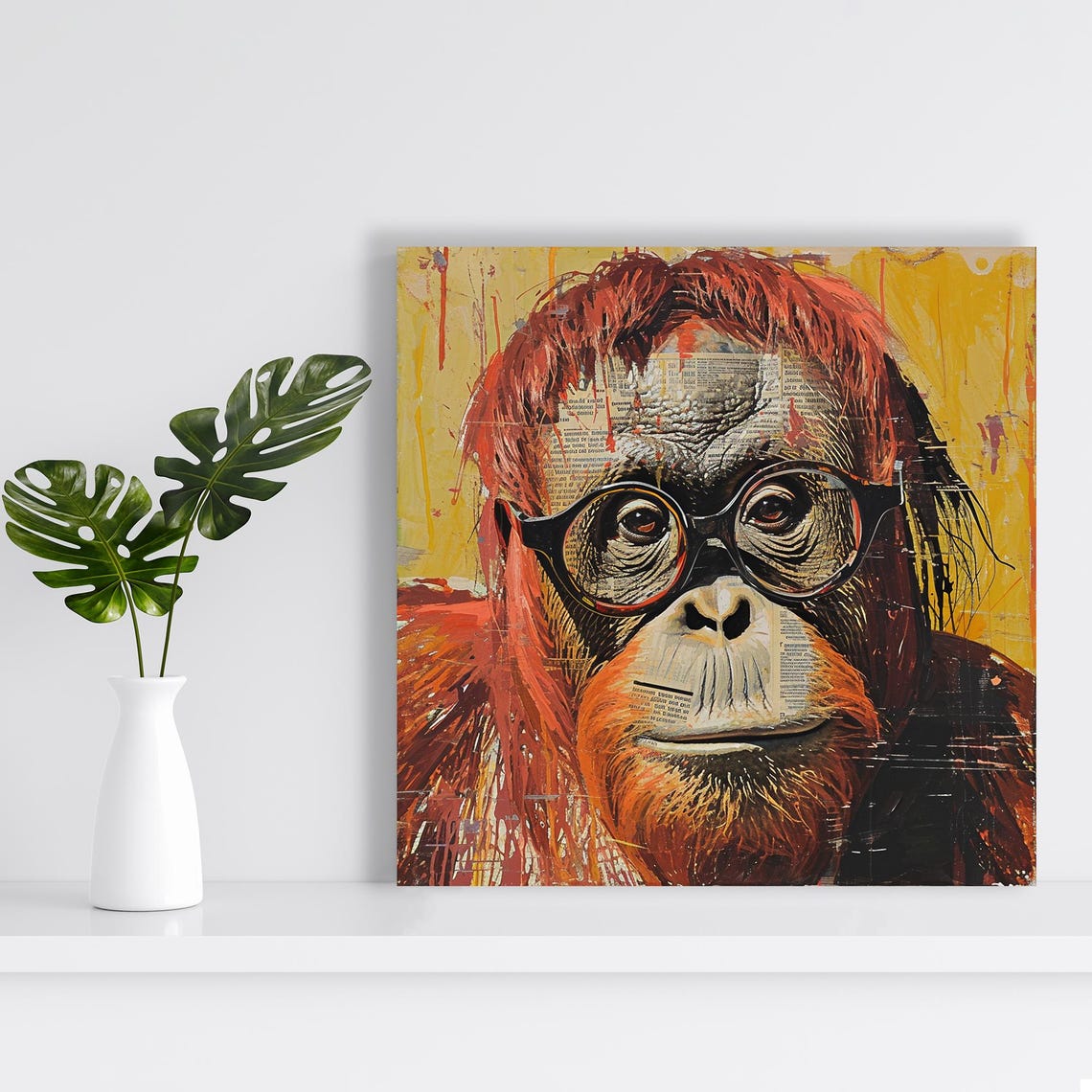 Orangutan Wearing Glasses Mixed Media Collage Eclectic Animal Poster - Image 2