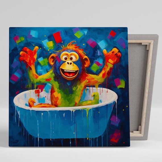 Colorful Chimp Pop Art Poster, Whimsical Decor