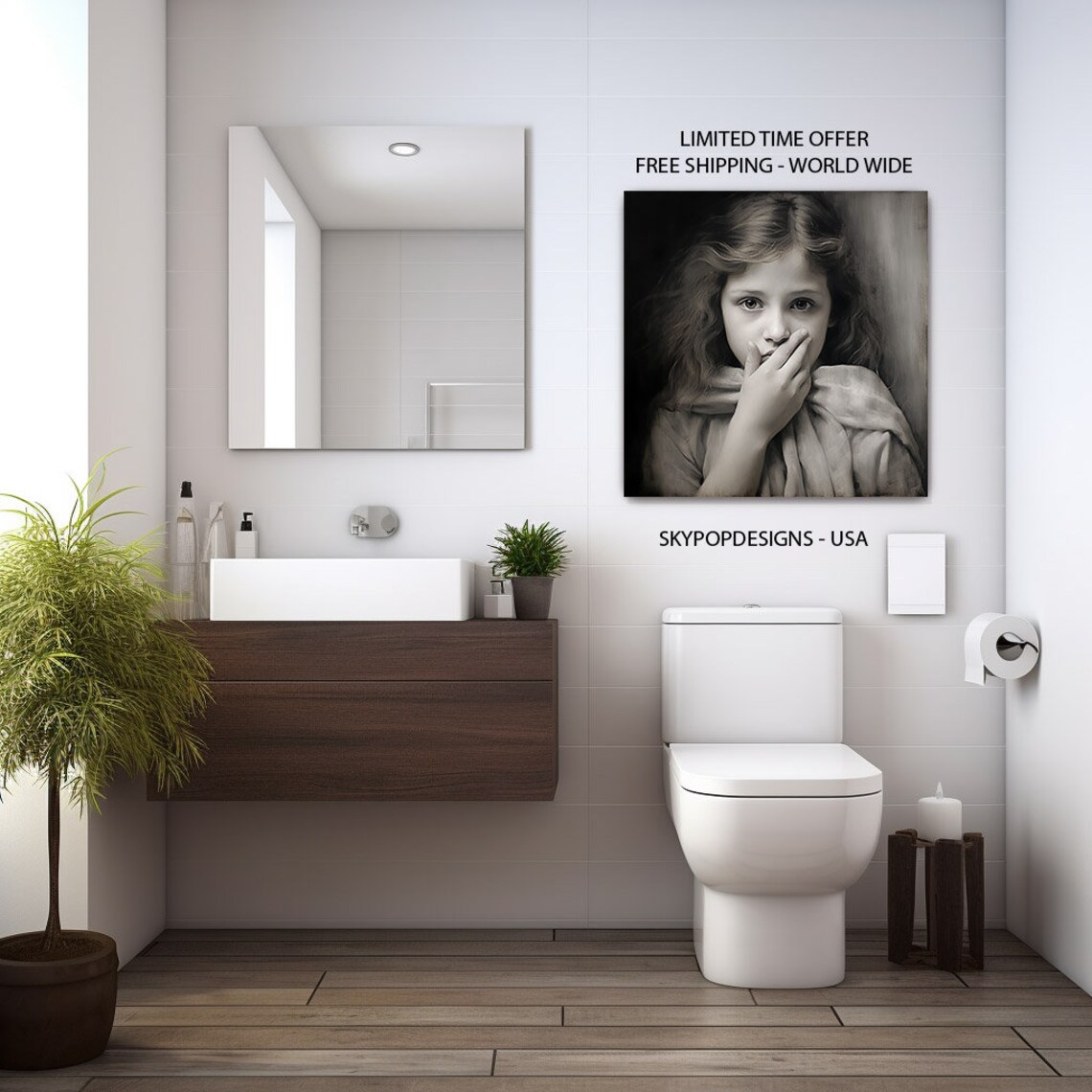 Bashful Vintage Sepia Girl Covering Mouth Funny Bathroom Art Poster - Image 3