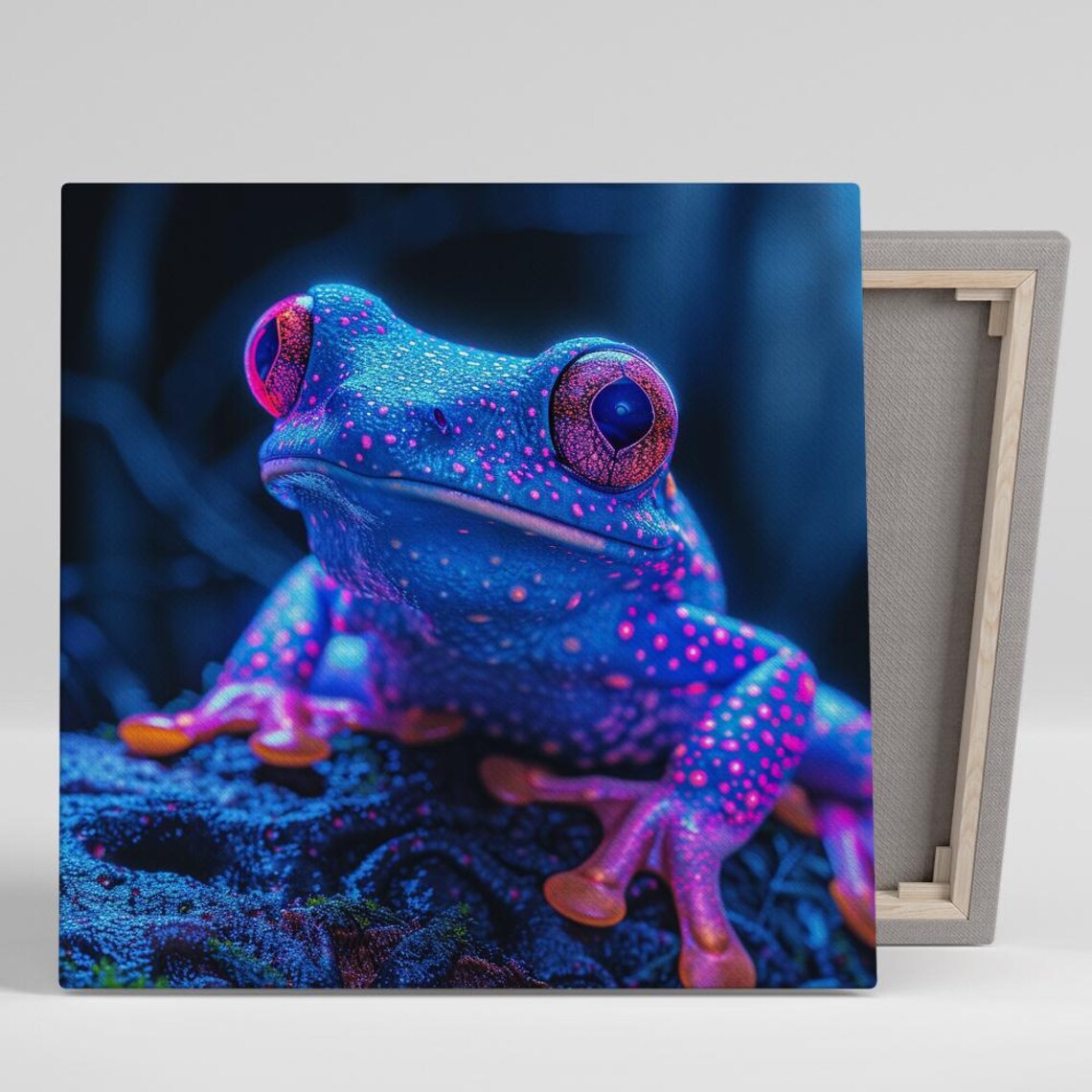 Neon Jungle Frog Wall Art Or Poster Animal Nature Decor Living Room Bedroom Office Childrens Room Blue Pink Purple Orange Walls