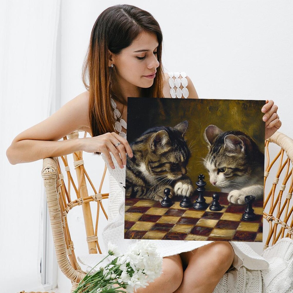 Cat Chess Masters Art Print, Classic Animal Decor - Image 3