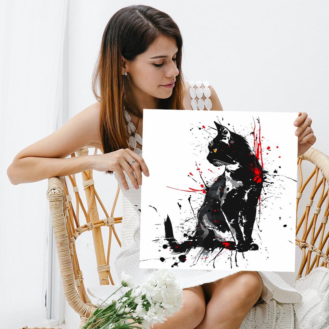 Cat Cat Splatter Silhouette, Minimalist Art Print - Image 3