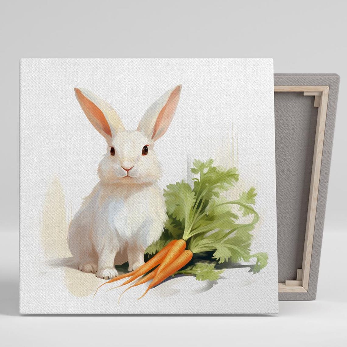 White Bunny With Carrots Watercolor Nursery Kitchen Art Poster