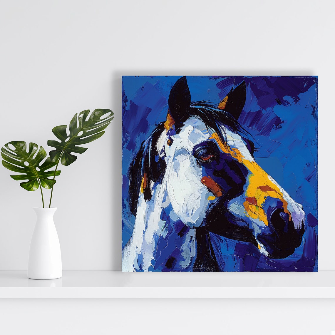 Bold Horse Head Abstract Blue Yellow Impasto Modern Equine Poster - Image 2