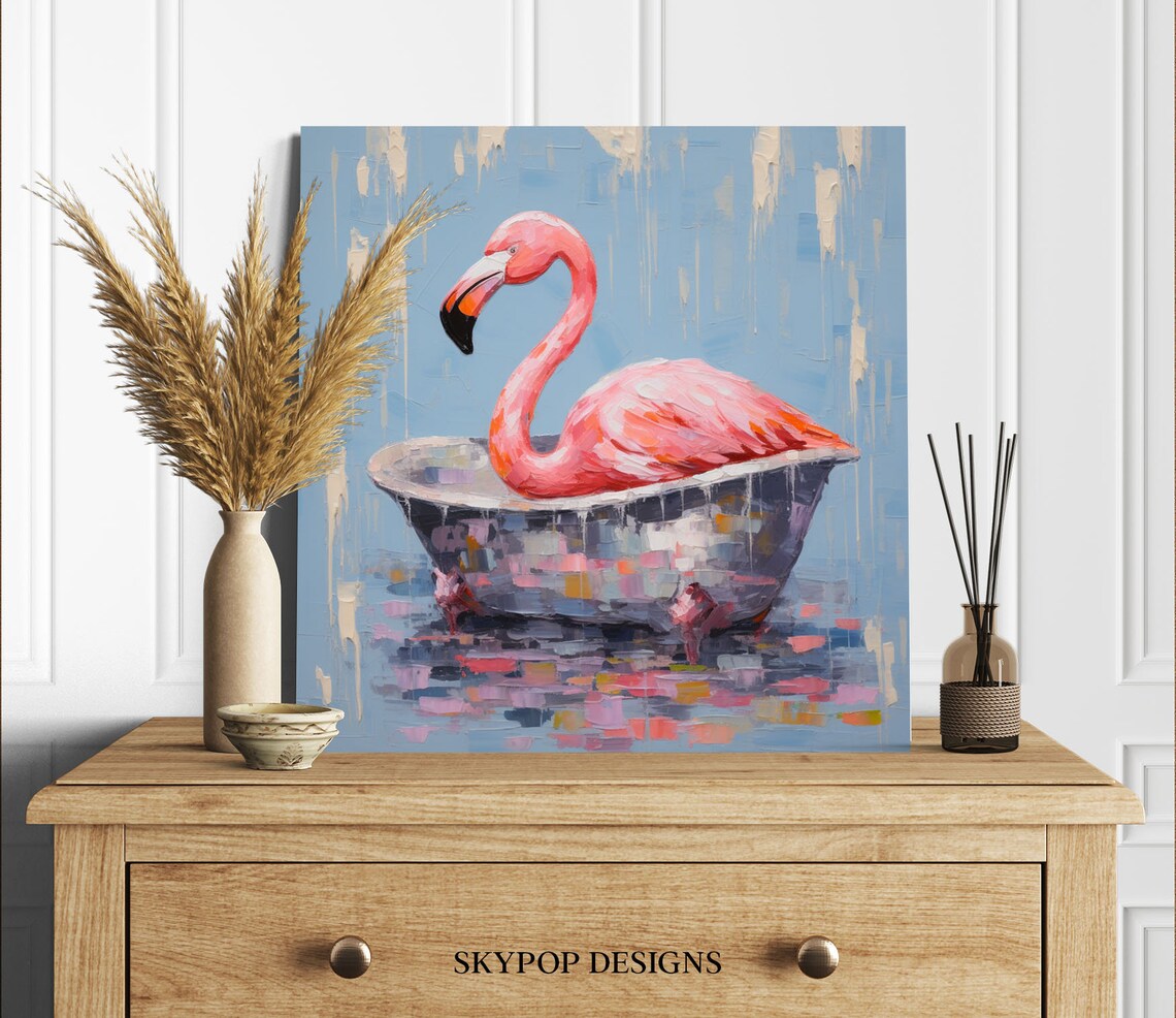 Flamingo in Bathtub Poster, Nursery Bathroom Decor - Image 2