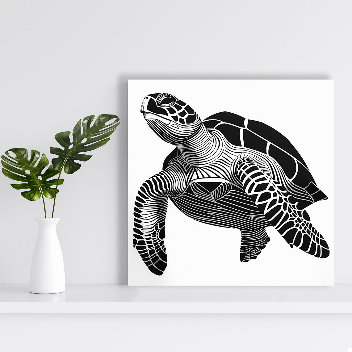 Geometric Sea Turtle Black White Line Art Minimalist Ocean Wall Poster - Image 2