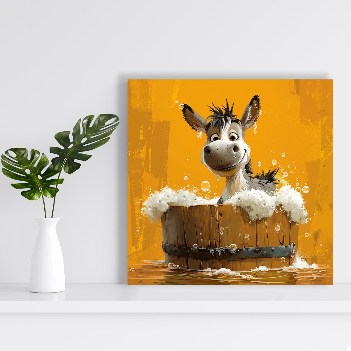 Smiling Donkey Bubble Bath Wooden Barrel Fun Bathroom Art Poster - Image 2