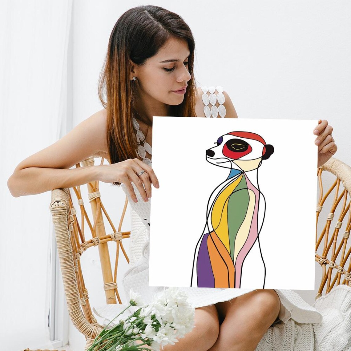 Meerkat Line Art Colorful Minimalist Abstract Animal Wall Art Poster - Image 3
