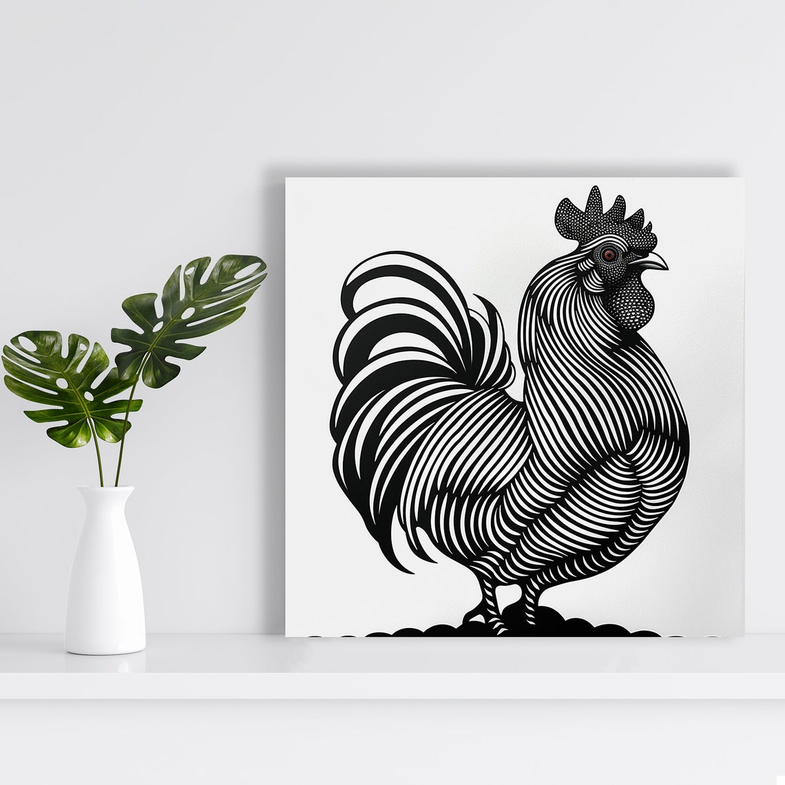 Rooster Black White Elegant Linework Rustic Farmhouse Poster - Image 2