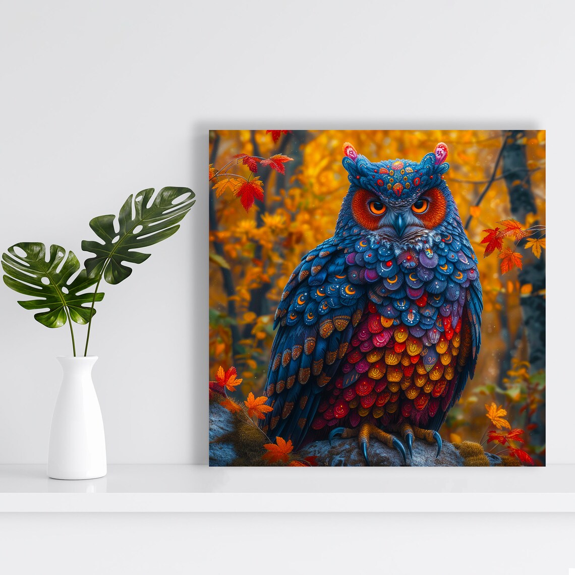Enchanted Autumn Owl Poster Mosaic Feather Art Fantasy Bird Wall Print - Image 2