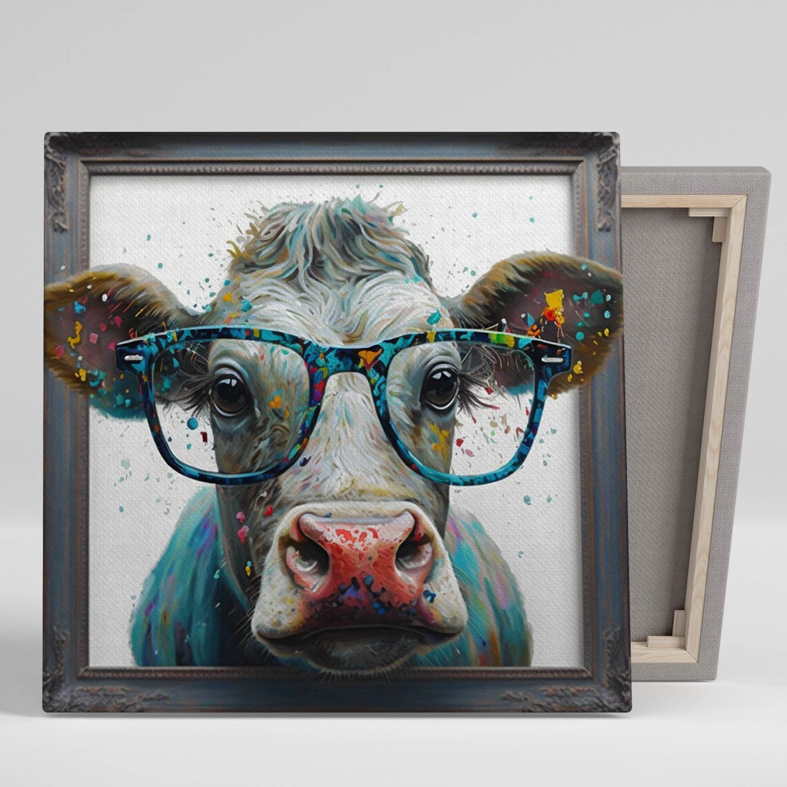 Cow With Glasses Poster Print, Farm Animal Decor