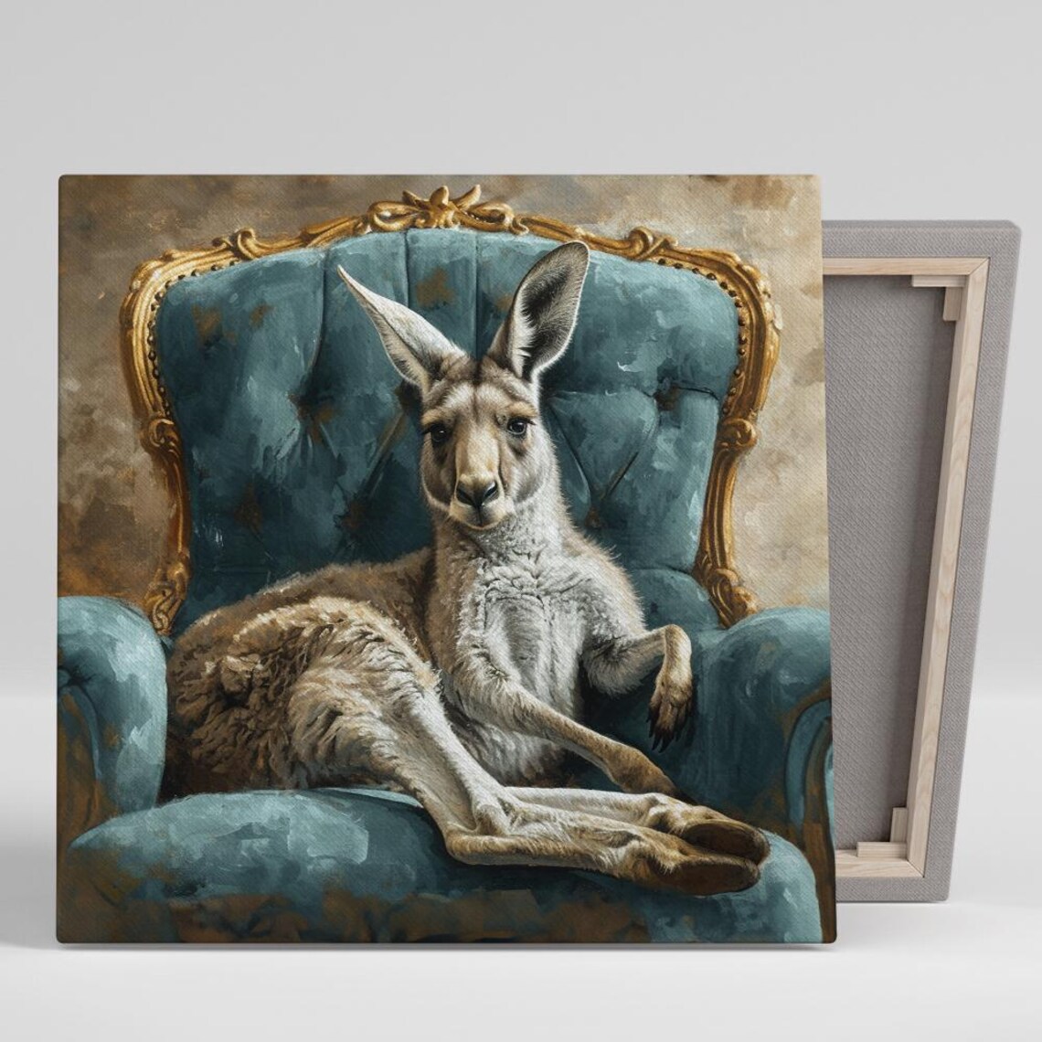 Kangaroo Lounging In Teal Victorian Armchair Painterly Art Poster