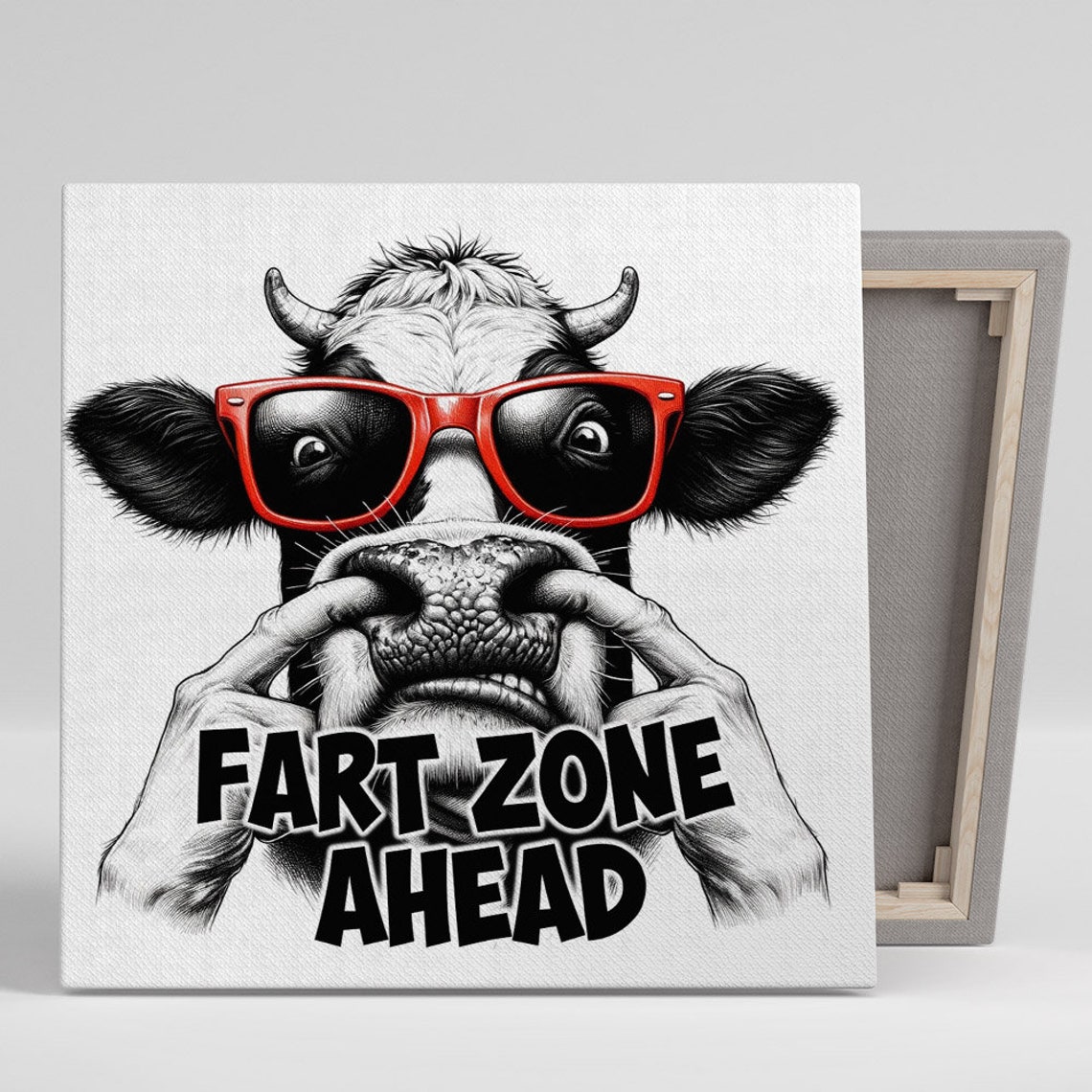 Funny Cow Red Sunglasses Fart Zone Ahead Bathroom Humor Wall Poster