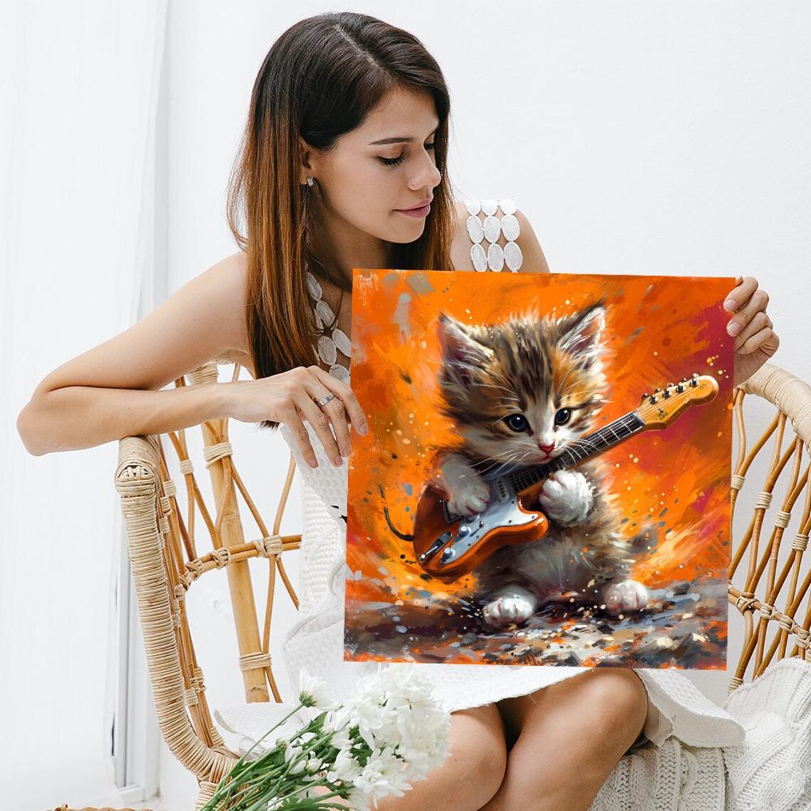 Rock Star Kitten Whimsical Music Poster Print - Image 3