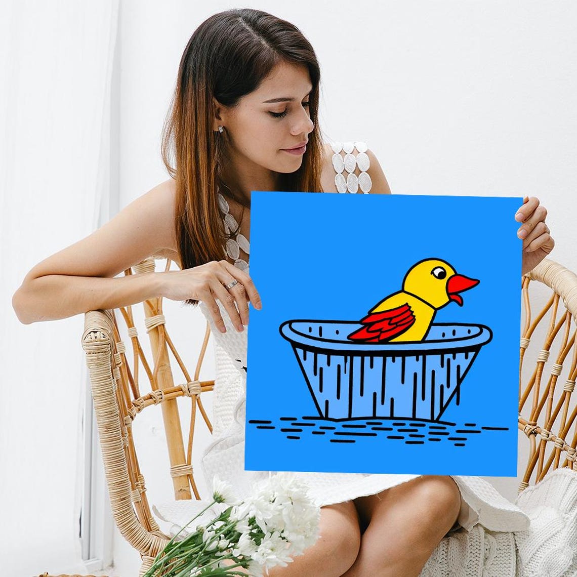 Yellow Rubber Duck Bathtub Bold Blue Pop Art Bathroom Wall Poster - Image 3