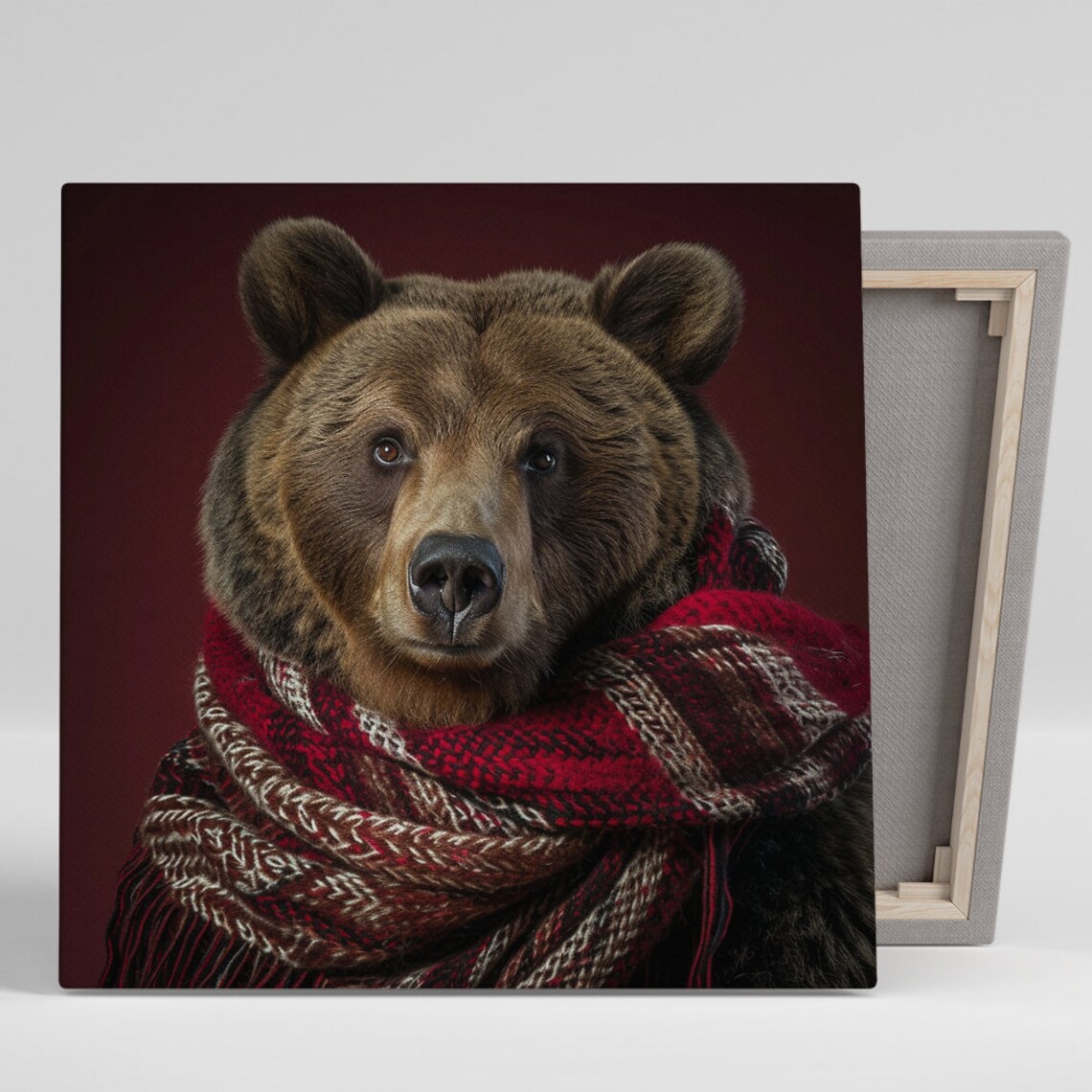 Cozy Bear Winter Portrait, Rustic Modern Poster