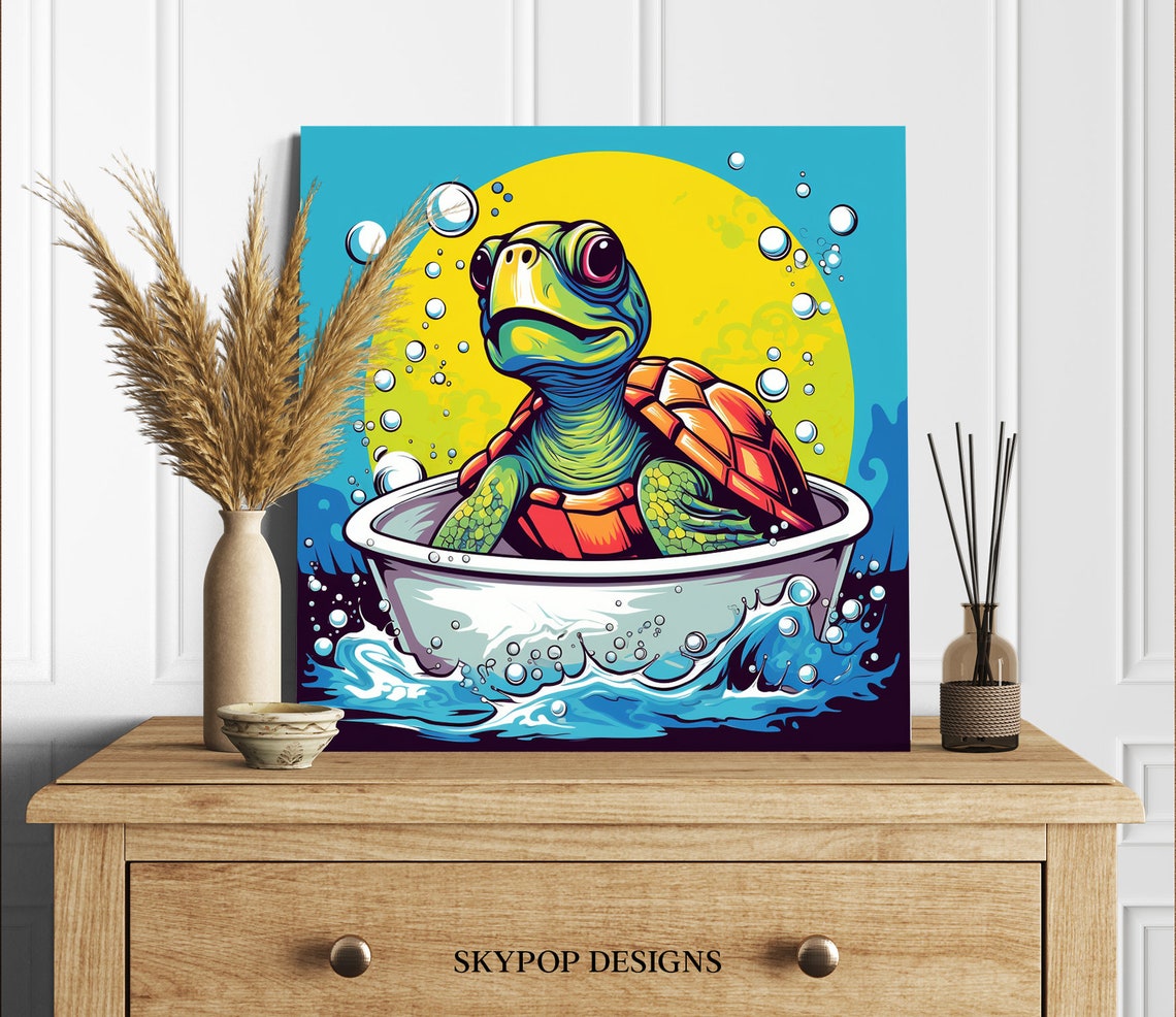Cartoon Turtle Bubble Bath Sunny Pop Art Kids Wall Art Poster - Image 2