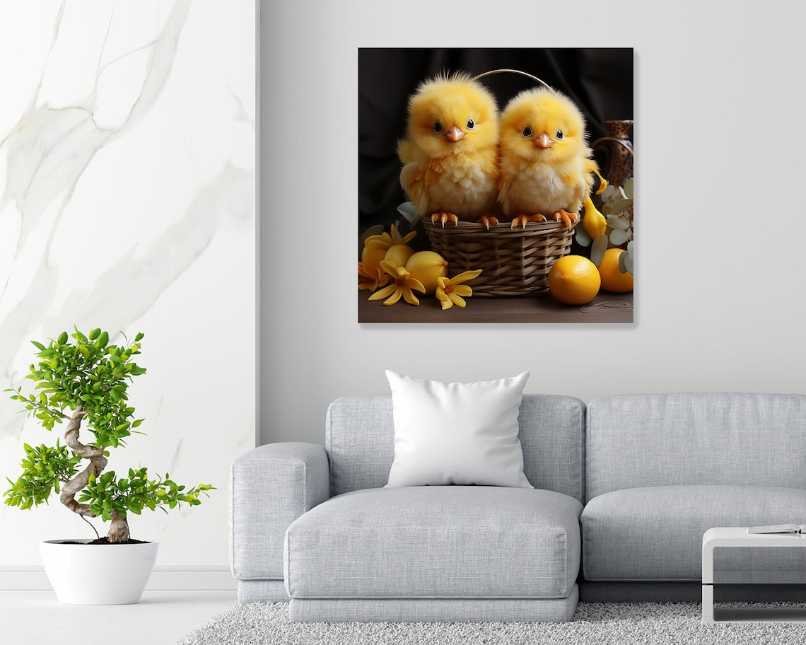 Two Chicks in a Basket, Cute Animal Art Print - Image 2