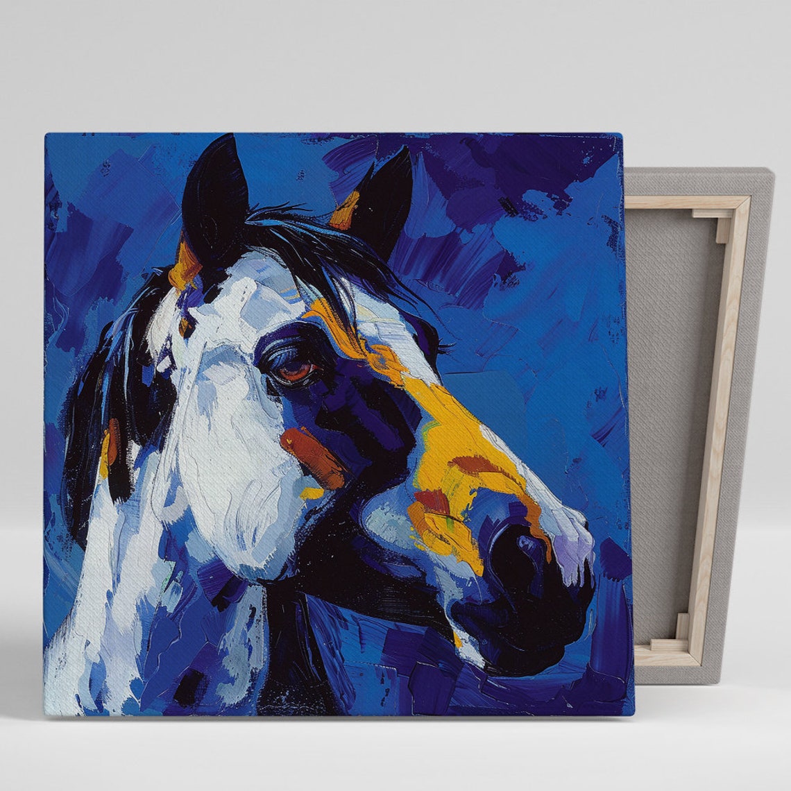 Bold Horse Head Abstract Blue Yellow Impasto Modern Equine Poster