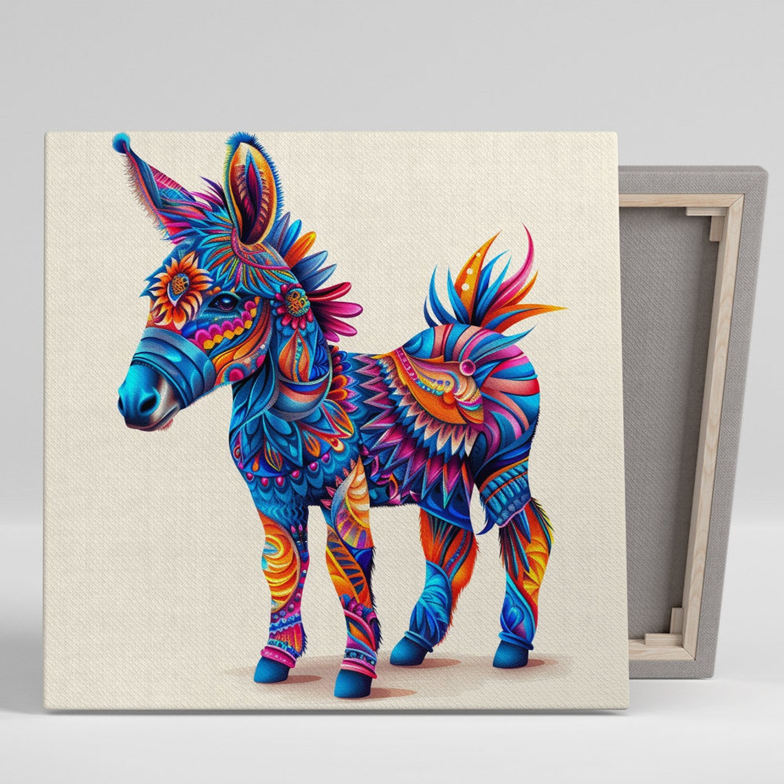 Colorful Mandala Donkey Psychedelic Patterns Vibrant Wall Art
