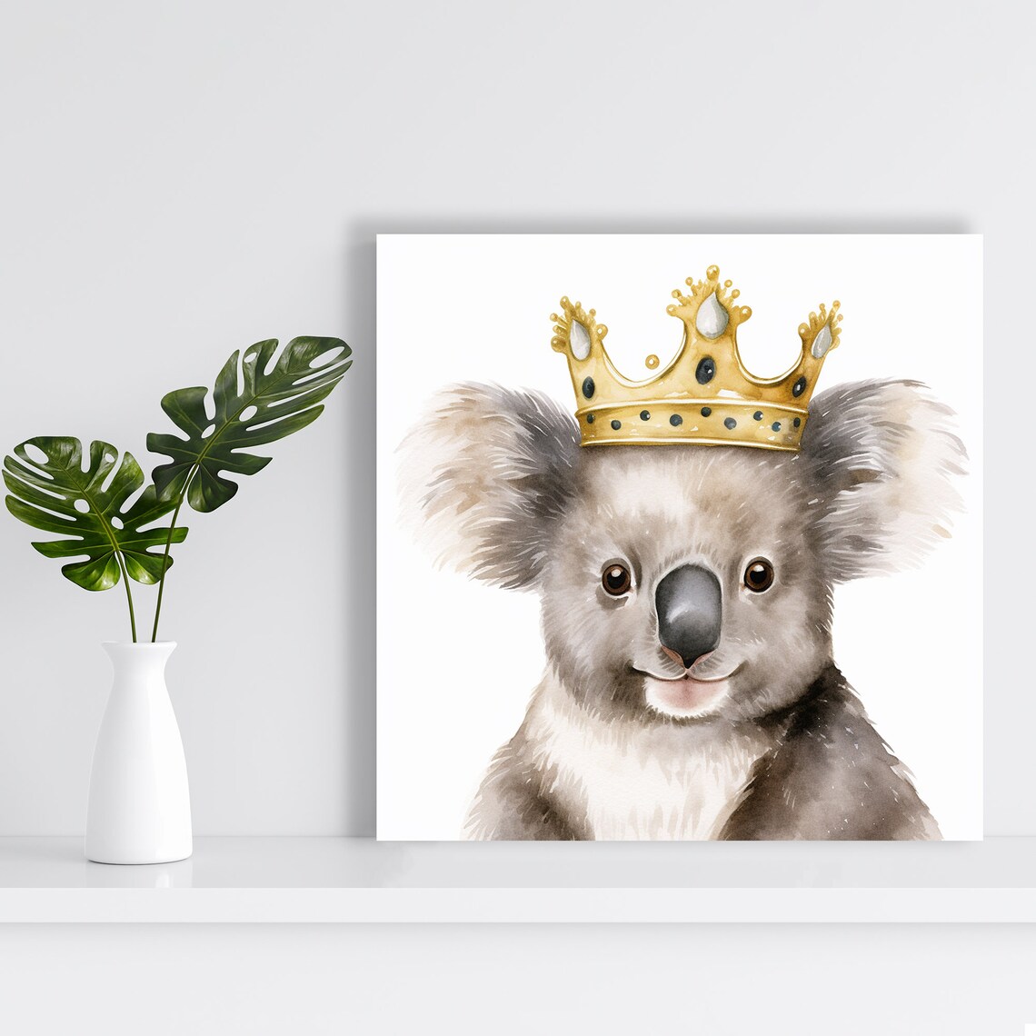 Koala Wearing Golden Crown Royal Watercolor Portrait Nursery Poster - Image 2
