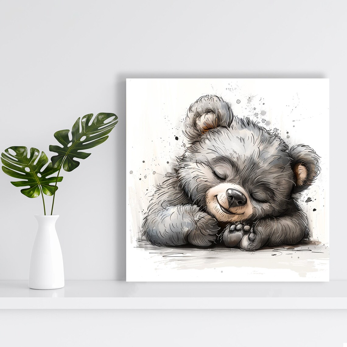 Sleepy Bear Cuddles Whimsical Animal Art Print - Image 2