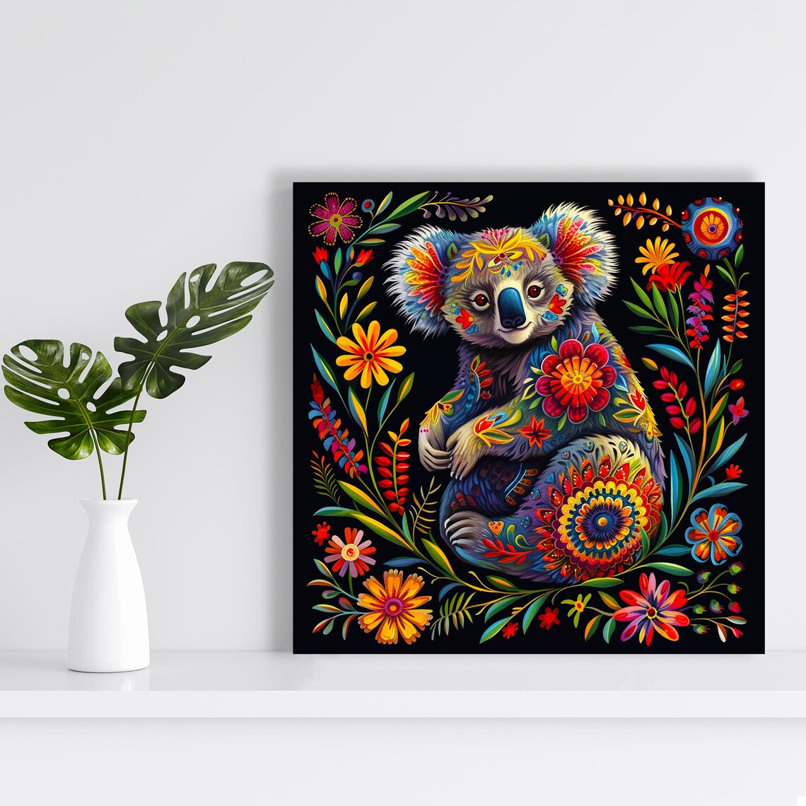 Colorful Mexican Folk Art Koala With Vibrant Flower Blossoms Poster - Image 2