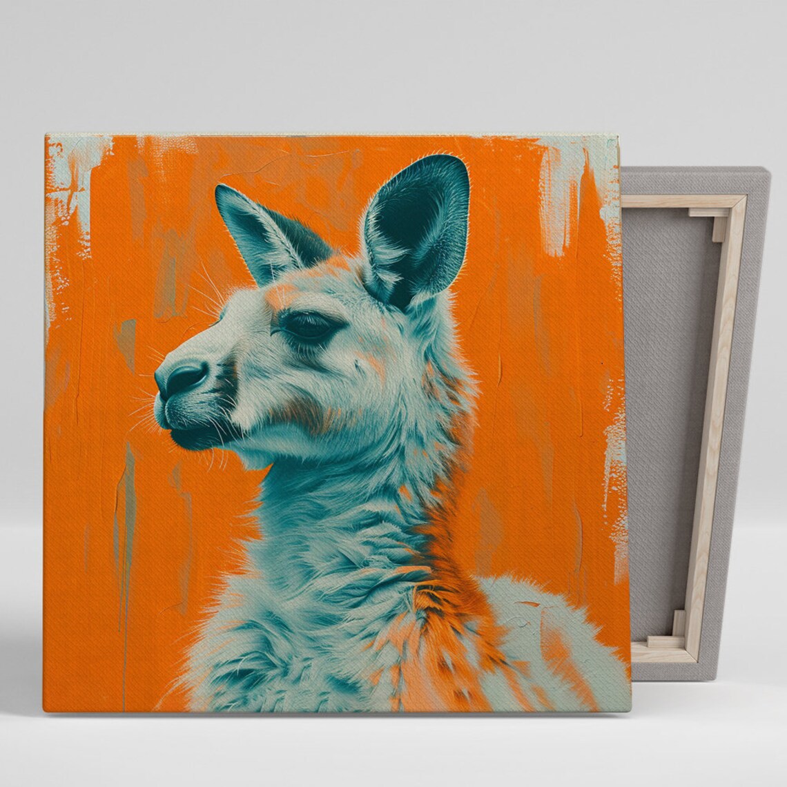 Kangaroo Profile Portrait Bold Orange Teal Contemporary Wall Art Poster