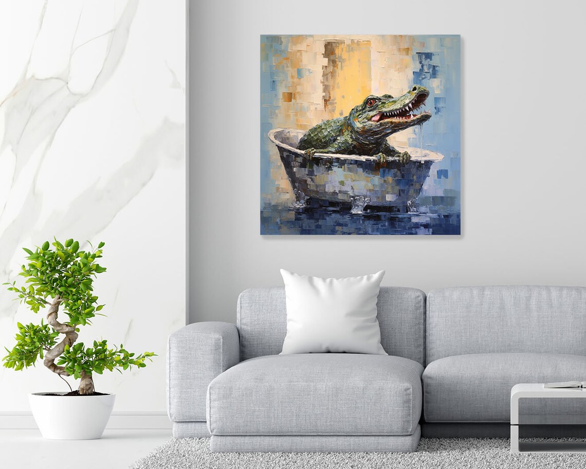 Crocodile in Bathtub Poster, Contemporary Animal Art - Image 4