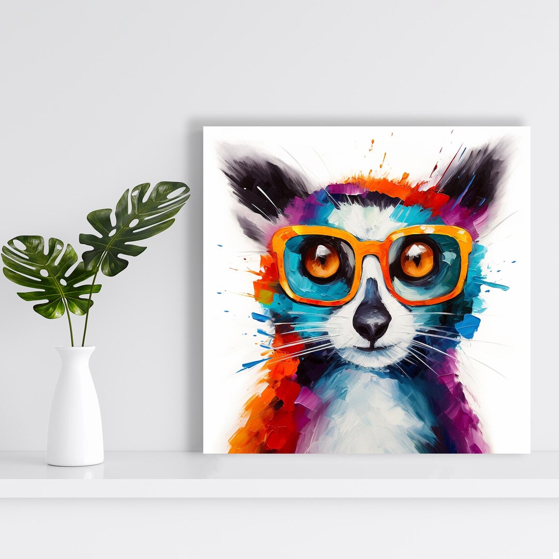 Hipster Lemur With Orange Glasses Colorful Pop Art Splash Animal Poster - Image 2