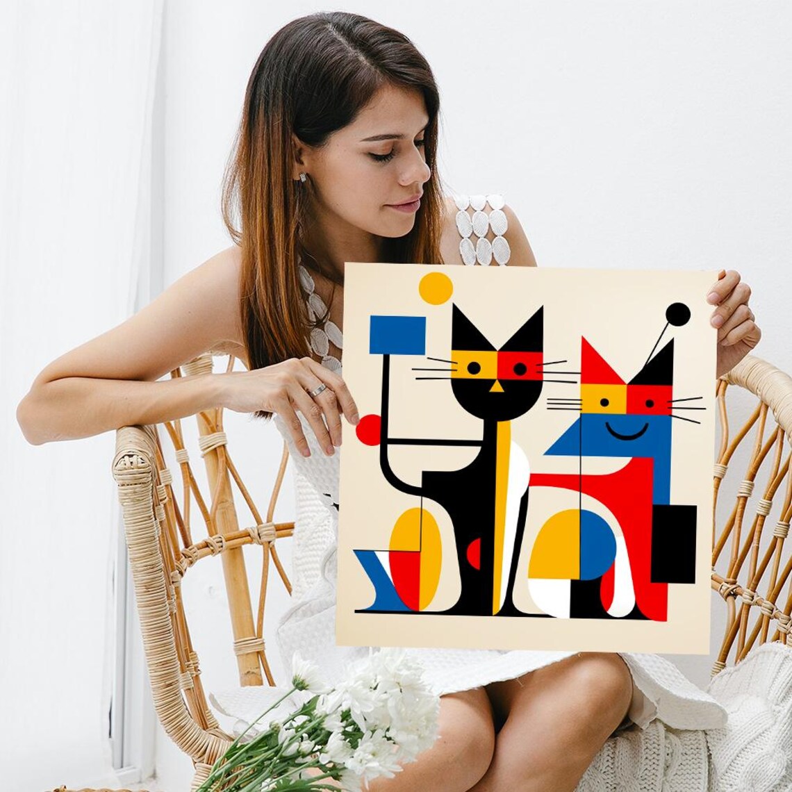 Geometric Cat Duo, Abstract Contemporary Art Print - Image 3