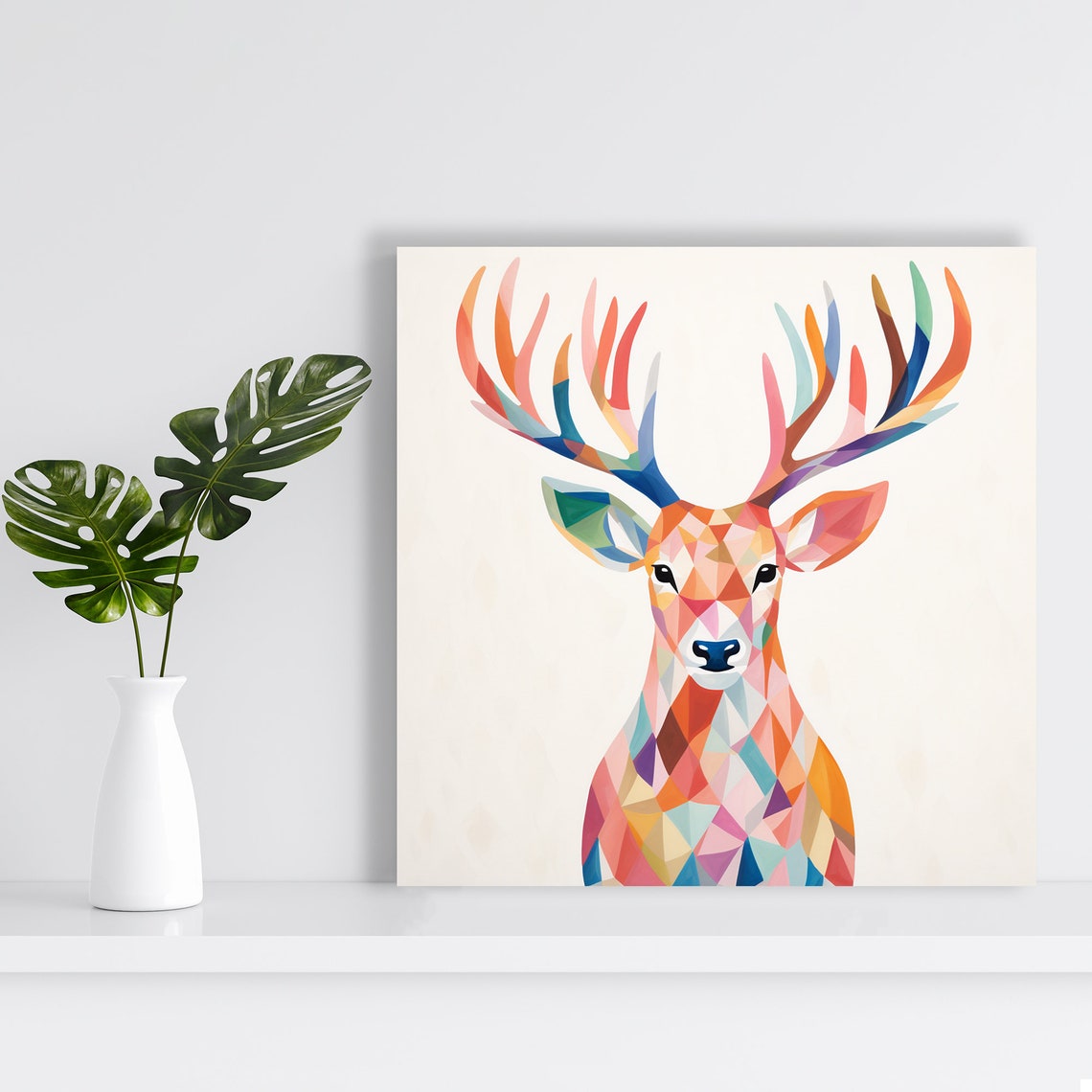 Geometric Deer Portrait Poster Rainbow Kaleidoscope Stag Art Decor - Image 2