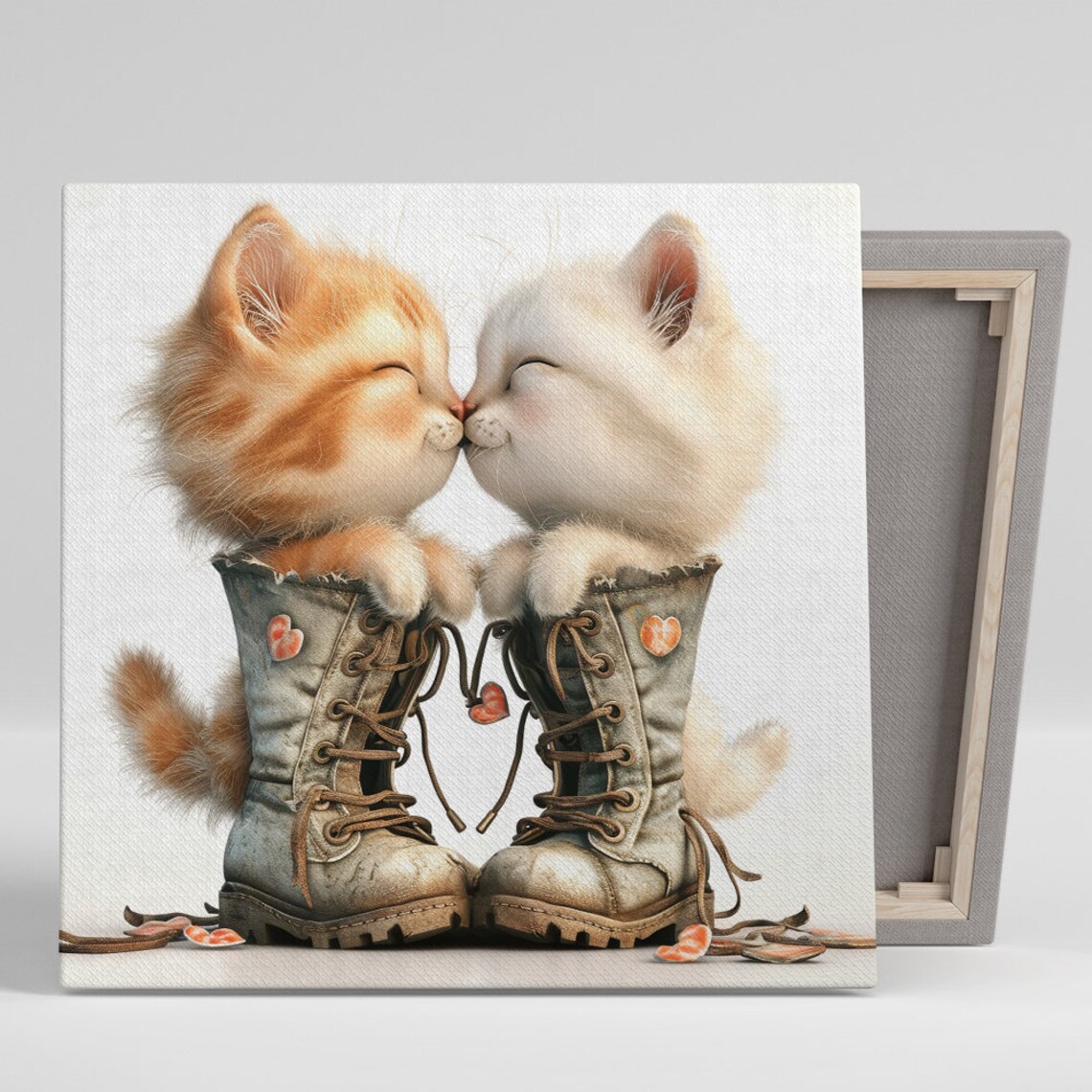 Loving Kittens in Boots, Whimsical Rustic Poster